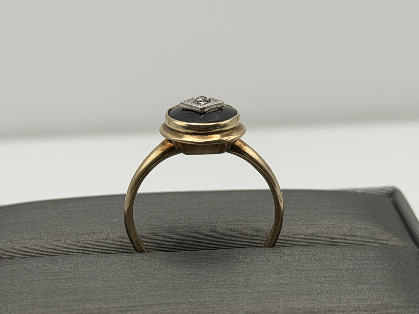 10k Oval Shaped Diamond Onyx Vintage Statement Ring Minimalist Signet Ring
