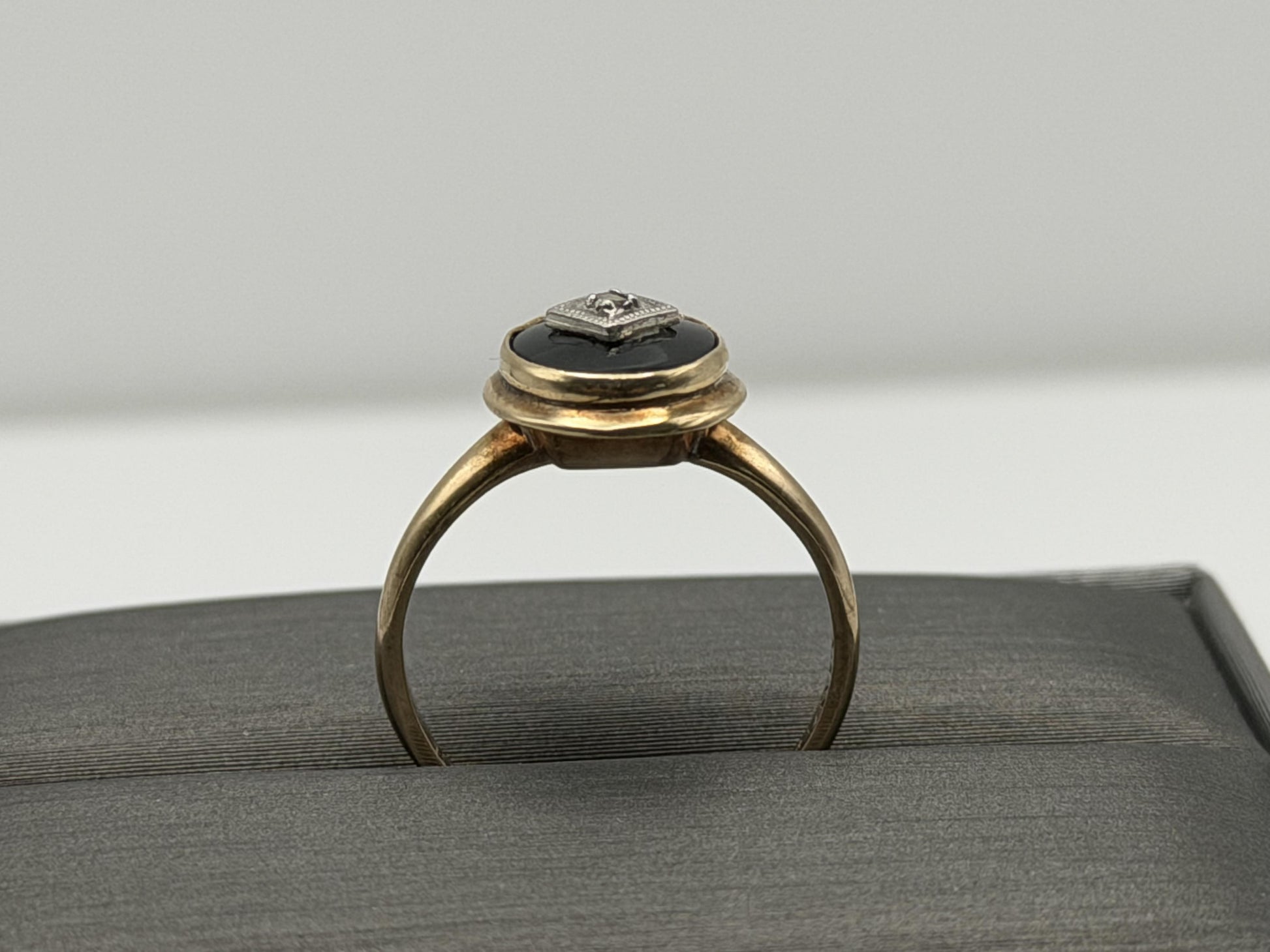 10k Oval Shaped Diamond Onyx Vintage Statement Ring Minimalist Signet Ring