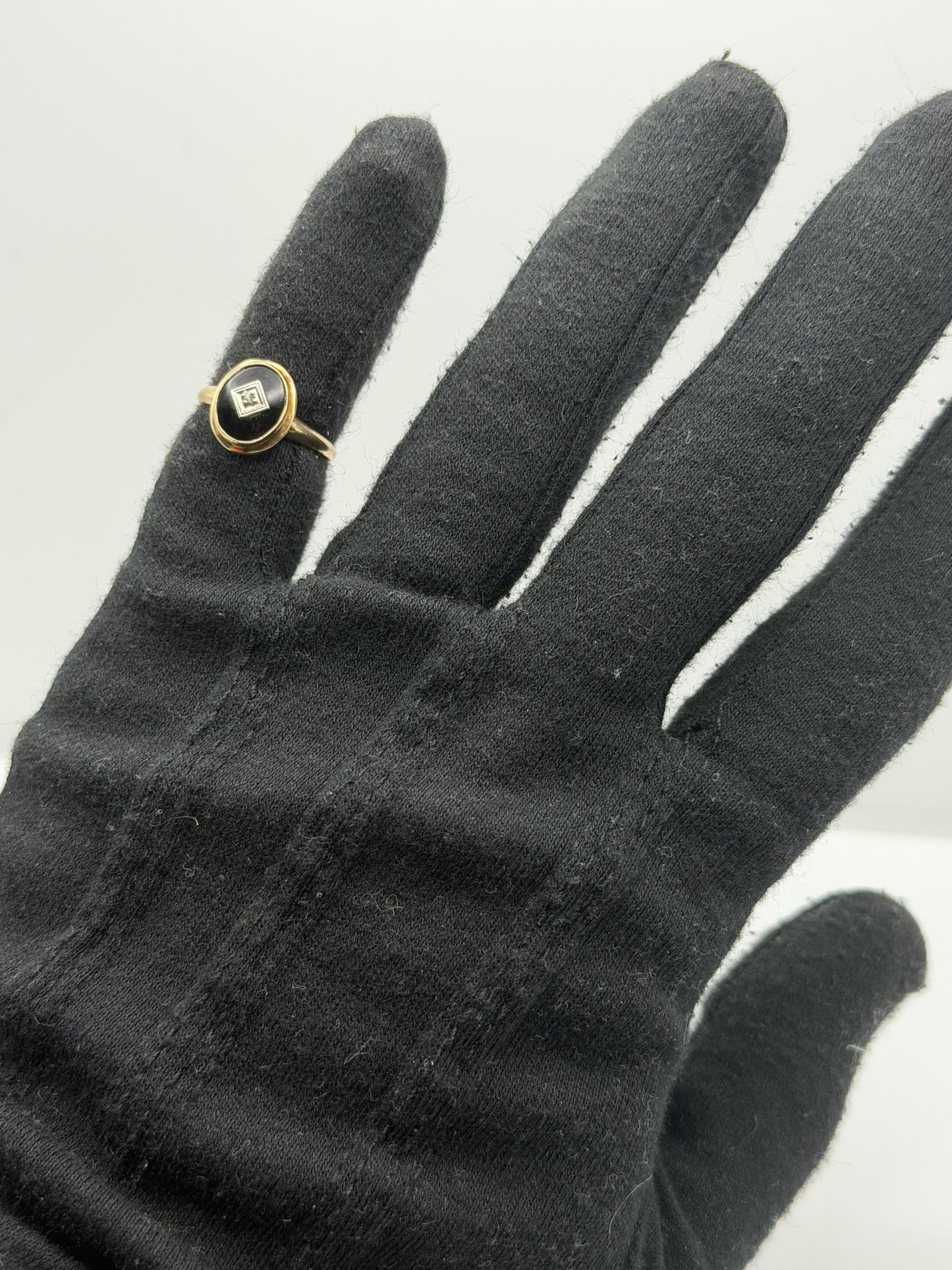 10k Oval Shaped Diamond Onyx Vintage Statement Ring Minimalist Signet Ring