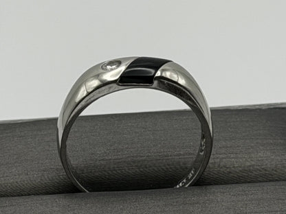 10k White Gold Mens Onyx Ring. Anniversary Band. Wedding Ring.