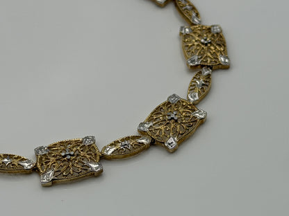 10k Two Tone Diamond Bracelet. Diamond Cut Design Tennis Bracelet 7"