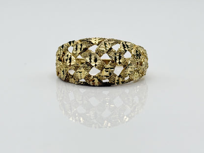10k Yellow Gold Vintage Weave Band. Open Lattice Nugget Diamond Cut Ring.