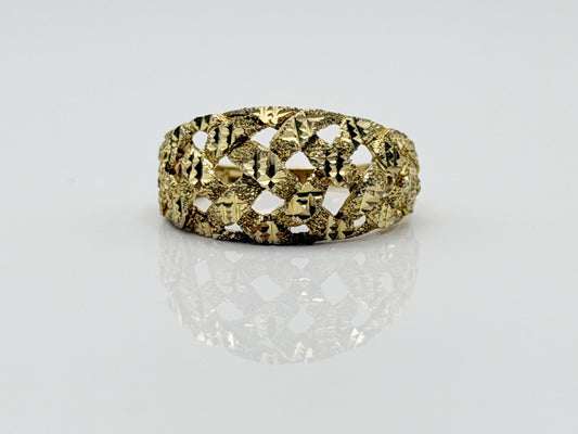 10k Yellow Gold Vintage Weave Band. Open Lattice Nugget Diamond Cut Ring.