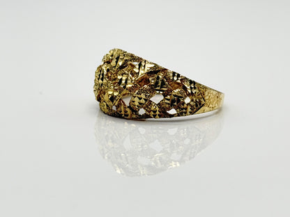 10k Yellow Gold Vintage Weave Band. Open Lattice Nugget Diamond Cut Ring.