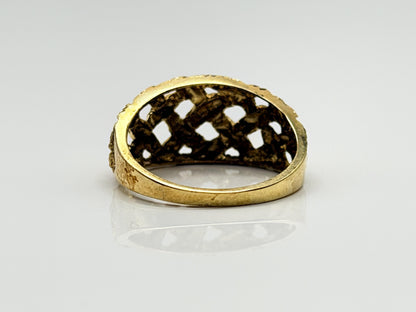 10k Yellow Gold Vintage Weave Band. Open Lattice Nugget Diamond Cut Ring.