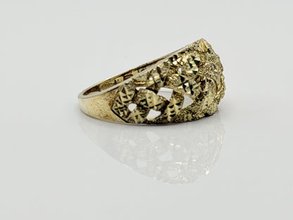 10k Yellow Gold Vintage Weave Band. Open Lattice Nugget Diamond Cut Ring.