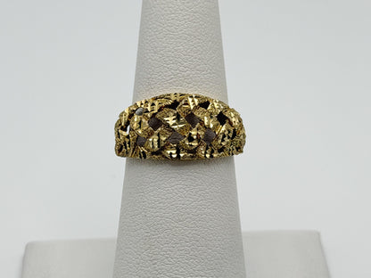 10k Yellow Gold Vintage Weave Band. Open Lattice Nugget Diamond Cut Ring.
