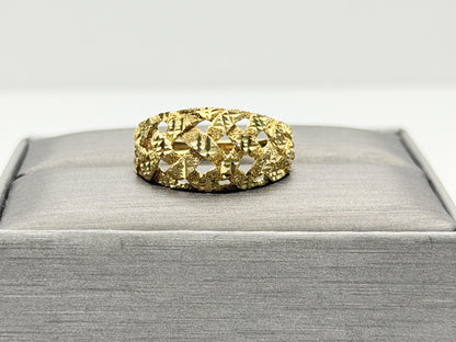 10k Yellow Gold Vintage Weave Band. Open Lattice Nugget Diamond Cut Ring.