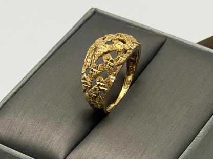 10k Yellow Gold Vintage Weave Band. Open Lattice Nugget Diamond Cut Ring.