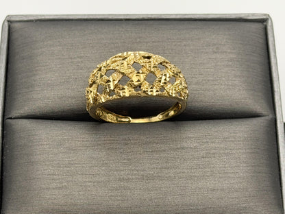 10k Yellow Gold Vintage Weave Band. Open Lattice Nugget Diamond Cut Ring.