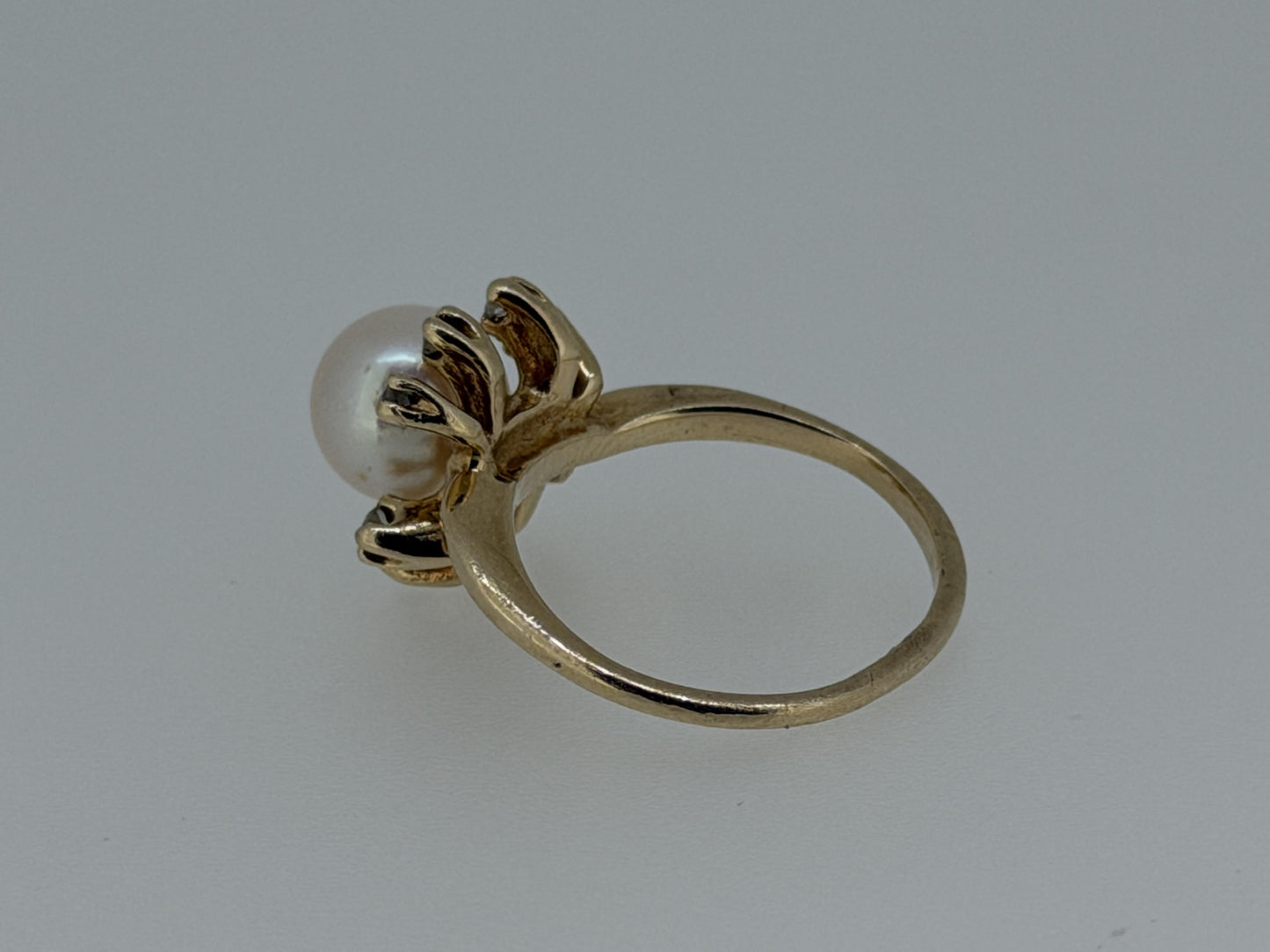 14k Pearl and Diamond Yellow Gold Cluster Ring. Flower Cocktail Ring. Statement
