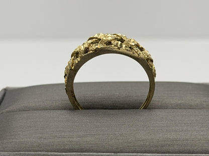 10k Yellow Gold Vintage Weave Band. Open Lattice Nugget Diamond Cut Ring.
