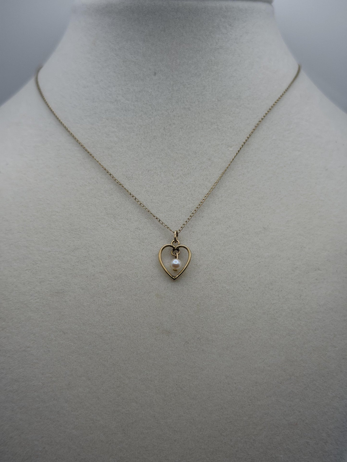 14k Pearl Seed Heart Necklace 15" Pearl Pendant Necklace