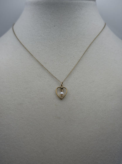 14k Pearl Seed Heart Necklace 15" Pearl Pendant Necklace