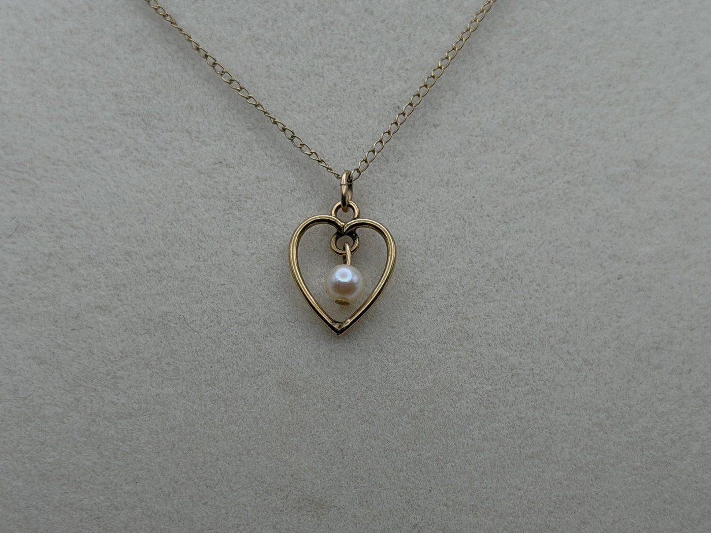 14k Pearl Seed Heart Necklace 15" Pearl Pendant Necklace