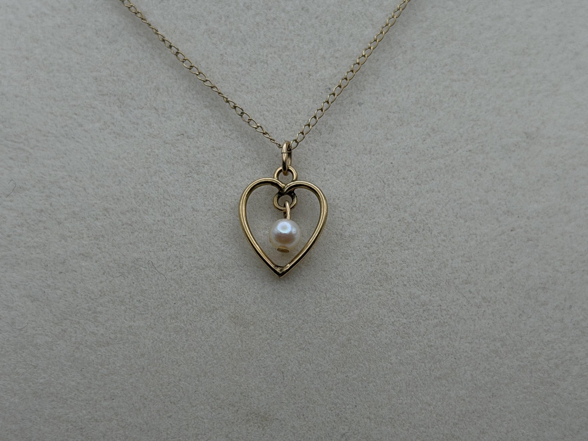14k Pearl Seed Heart Necklace 15" Pearl Pendant Necklace