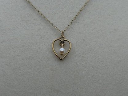 14k Pearl Seed Heart Necklace 15" Pearl Pendant Necklace