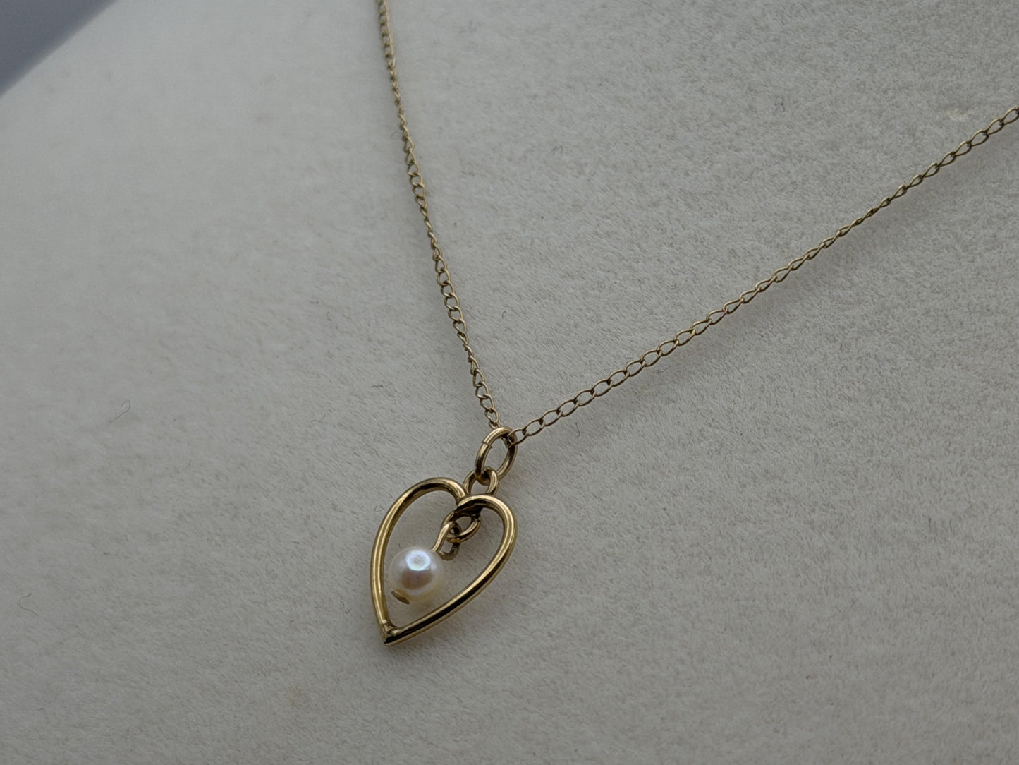 14k Pearl Seed Heart Necklace 15" Pearl Pendant Necklace