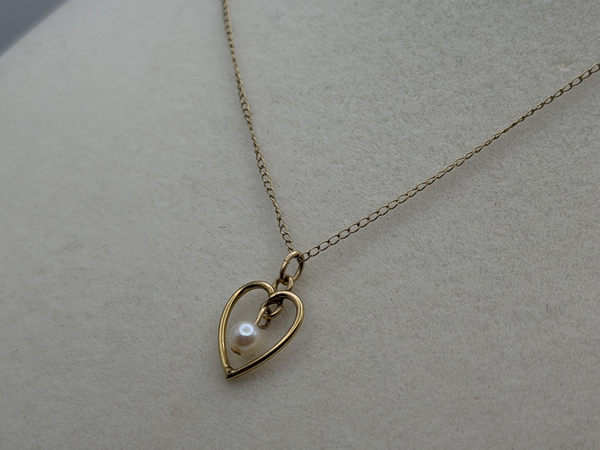 14k Pearl Seed Heart Necklace 15" Pearl Pendant Necklace