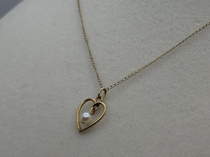 14k Pearl Seed Heart Necklace 15" Pearl Pendant Necklace