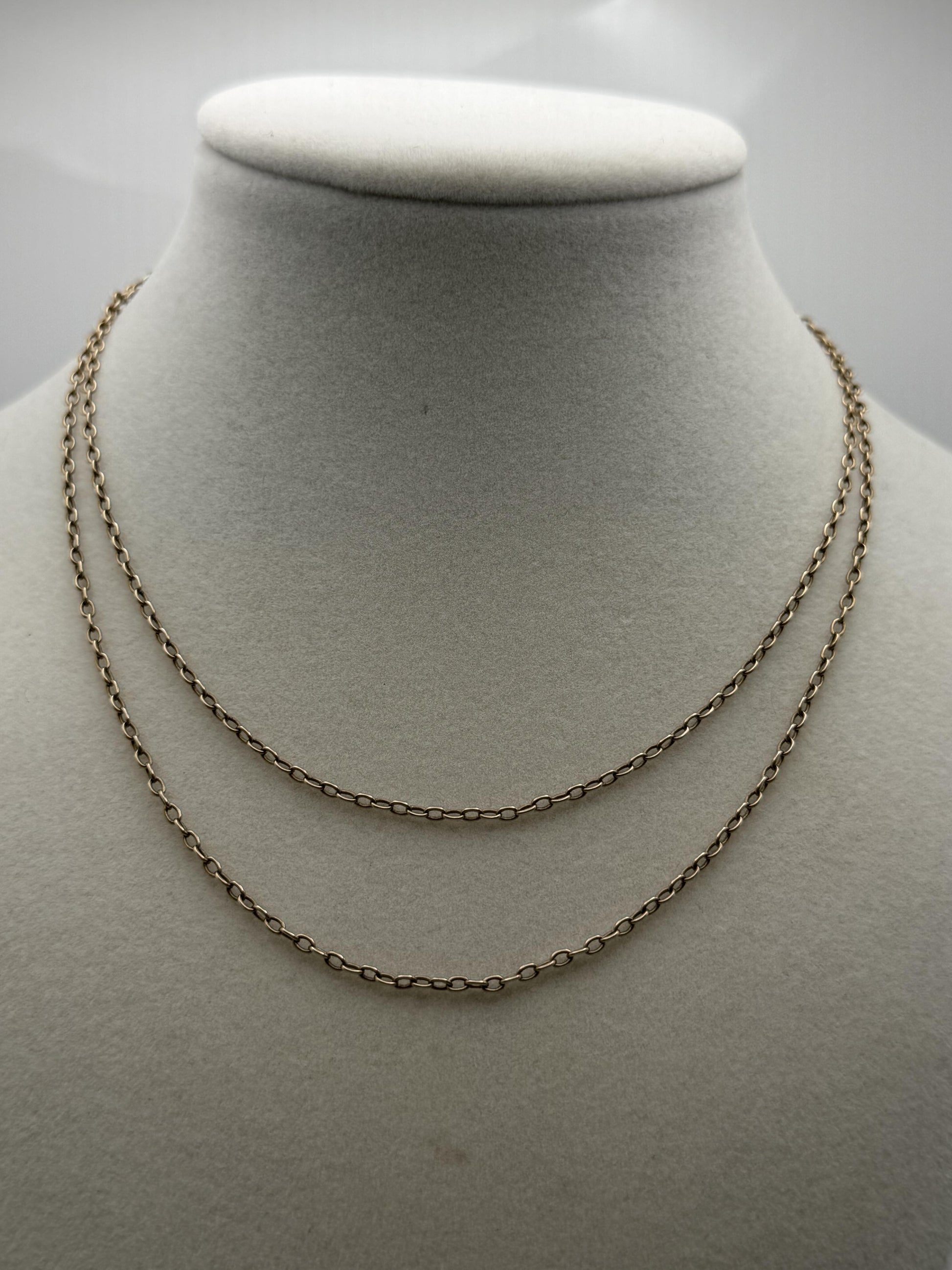 14k Round Chain Link Solid Gold Necklace 30" Double Choker