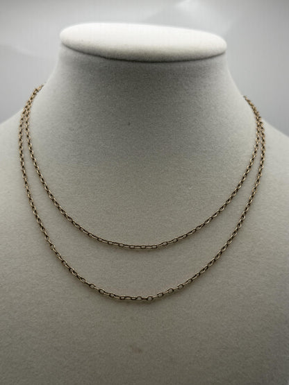 14k Round Chain Link Solid Gold Necklace 30" Double Choker