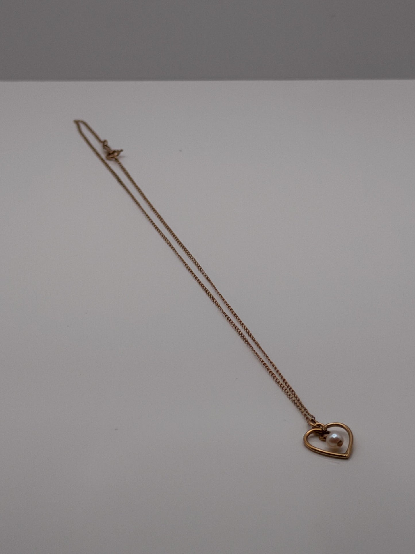 14k Pearl Seed Heart Necklace 15" Pearl Pendant Necklace