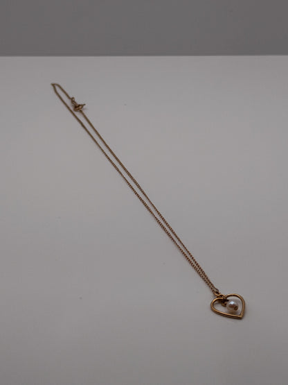 14k Pearl Seed Heart Necklace 15" Pearl Pendant Necklace