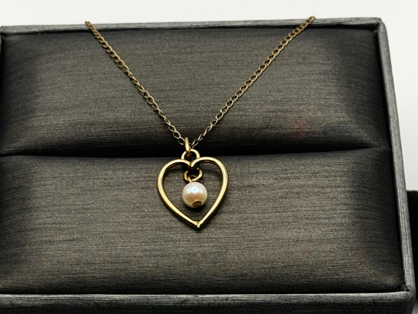 14k Pearl Seed Heart Necklace 15" Pearl Pendant Necklace