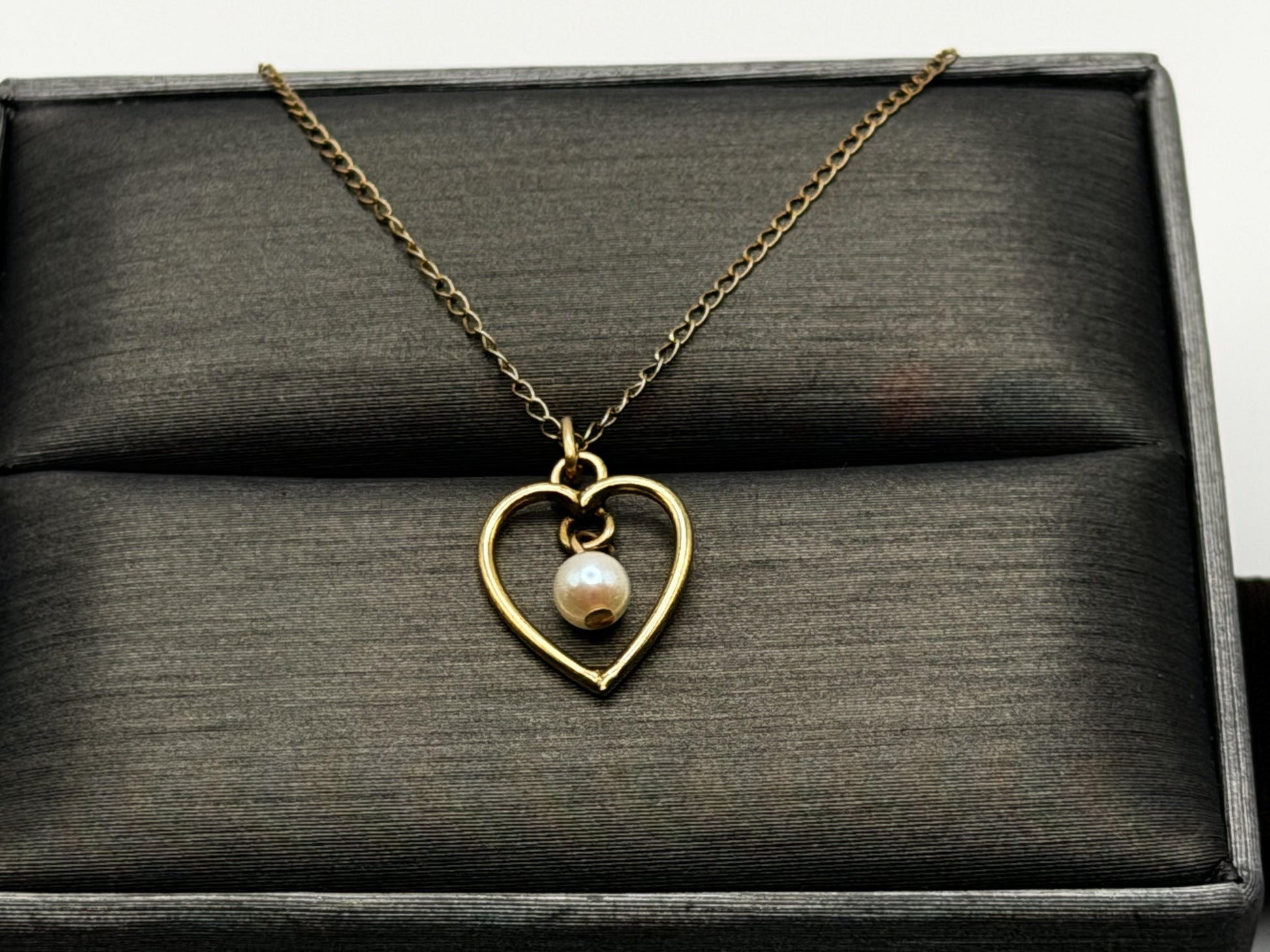 14k Pearl Seed Heart Necklace 15" Pearl Pendant Necklace