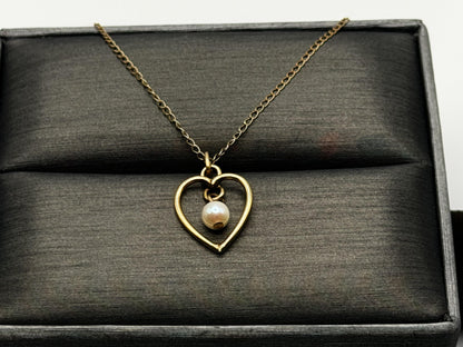 14k Pearl Seed Heart Necklace 15" Pearl Pendant Necklace