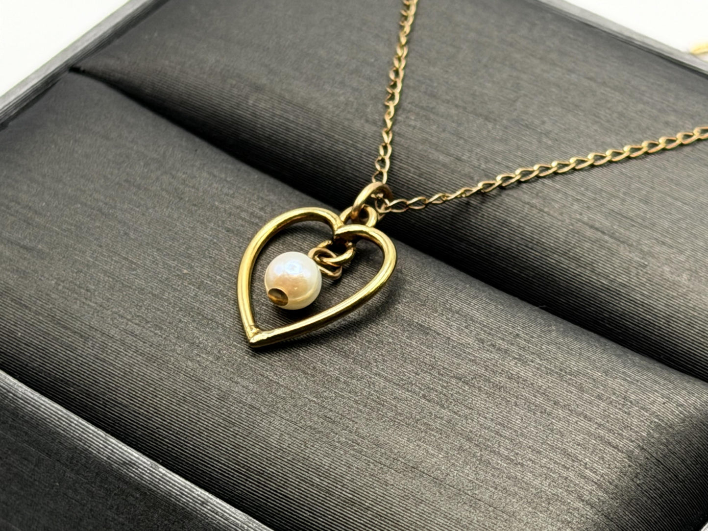 14k Pearl Seed Heart Necklace 15" Pearl Pendant Necklace