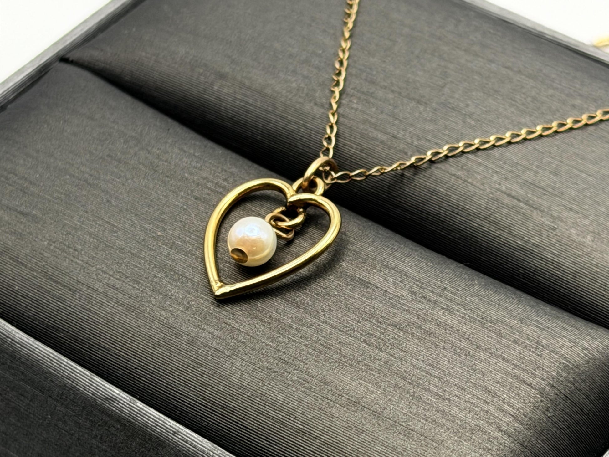 14k Pearl Seed Heart Necklace 15" Pearl Pendant Necklace
