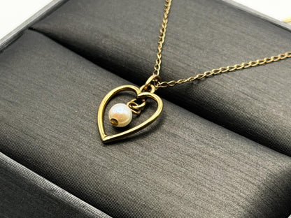 14k Pearl Seed Heart Necklace 15" Pearl Pendant Necklace