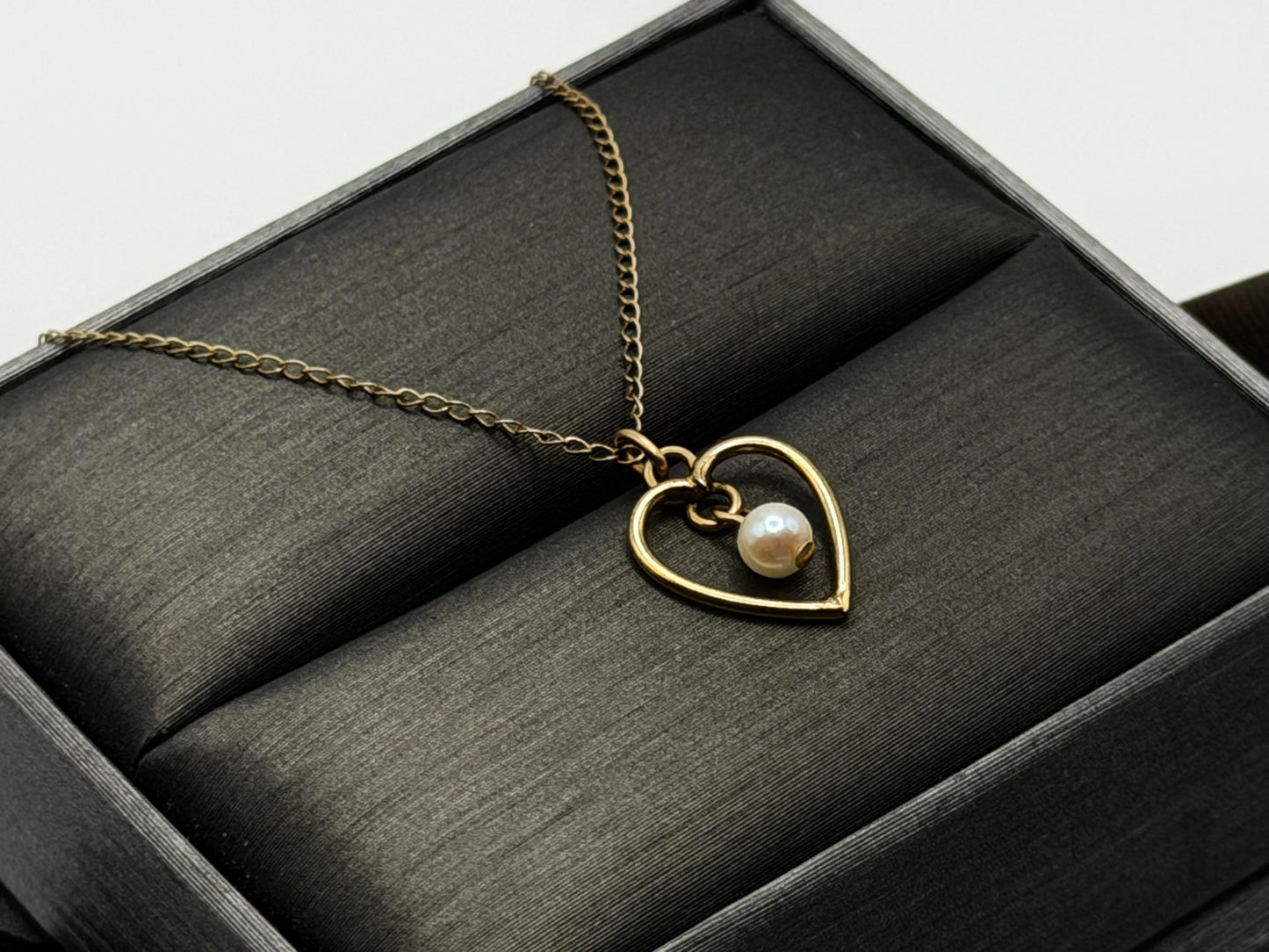 14k Pearl Seed Heart Necklace 15" Pearl Pendant Necklace