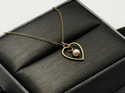 14k Pearl Seed Heart Necklace 15" Pearl Pendant Necklace