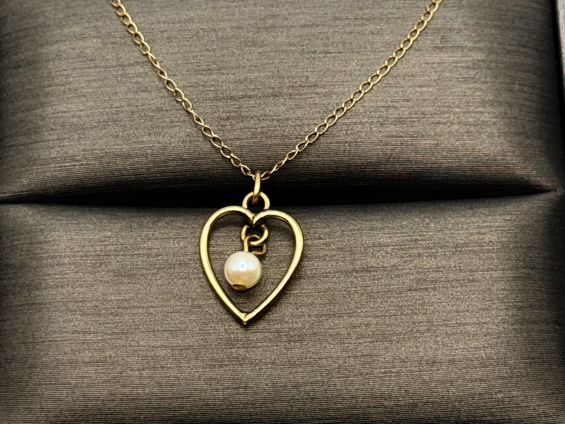 14k Pearl Seed Heart Necklace 15" Pearl Pendant Necklace