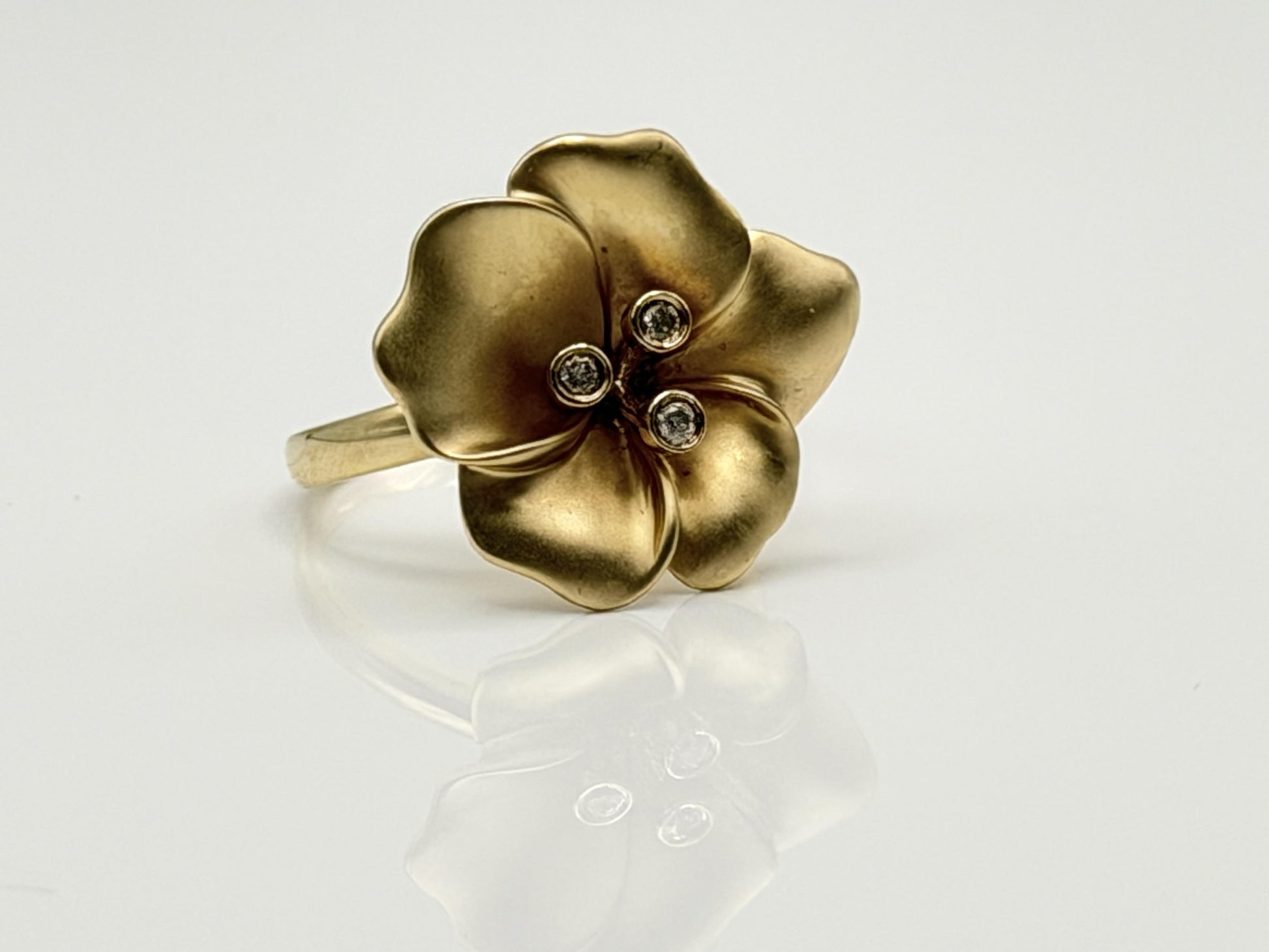 14k Diamond Pansy Cocktail Plumeria Flower Hawaiian Floral Statement Ring