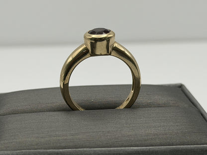 Heavy 14k Yellow 6gr Gold 1ct Red Garnet Solitaire Statement Ring Vintage Style