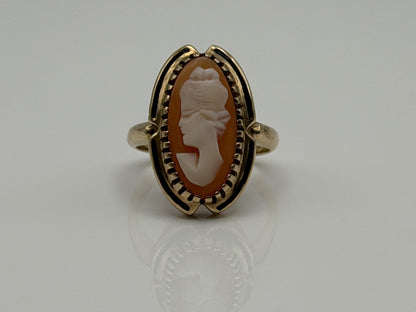 10k Cameo Victorian Style Ring Vintage Carved Shell Cocktail Oval Portrait Ring