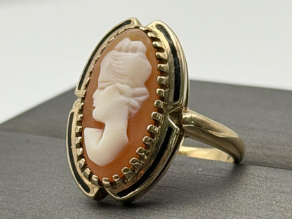 10k Cameo Victorian Style Ring Vintage Carved Shell Cocktail Oval Portrait Ring