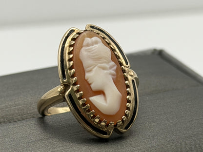 10k Cameo Victorian Style Ring Vintage Carved Shell Cocktail Oval Portrait Ring
