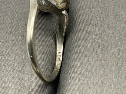 10k White Gold Pearl Bow Ring Vintage Flower Pearl Ring Promise Pearl Ring.