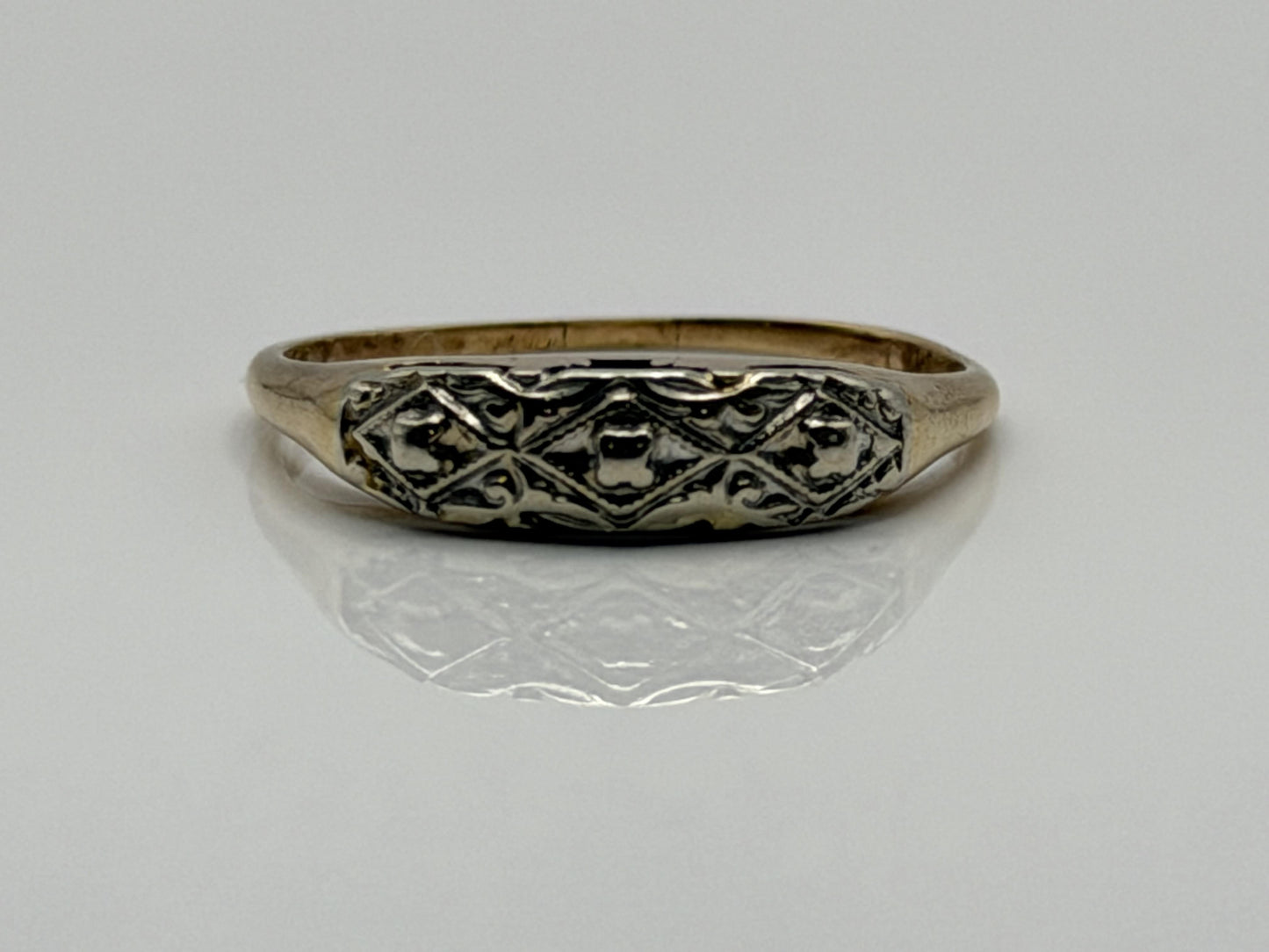 14k Two-Tone Vintage Wedding Ring. Art Deco Ring.