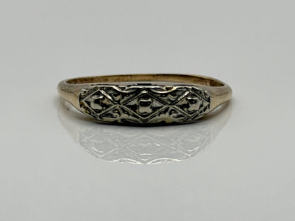 14k Two-Tone Vintage Wedding Ring. Art Deco Ring.