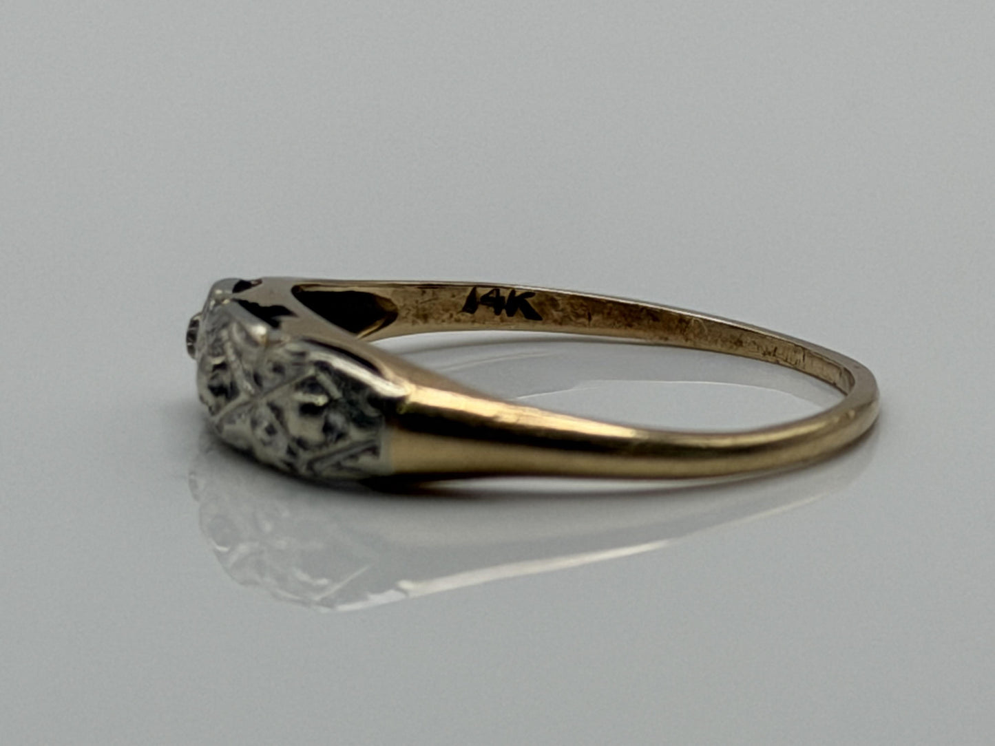 14k Two-Tone Vintage Wedding Ring. Art Deco Ring.