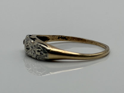 14k Two-Tone Vintage Wedding Ring. Art Deco Ring.