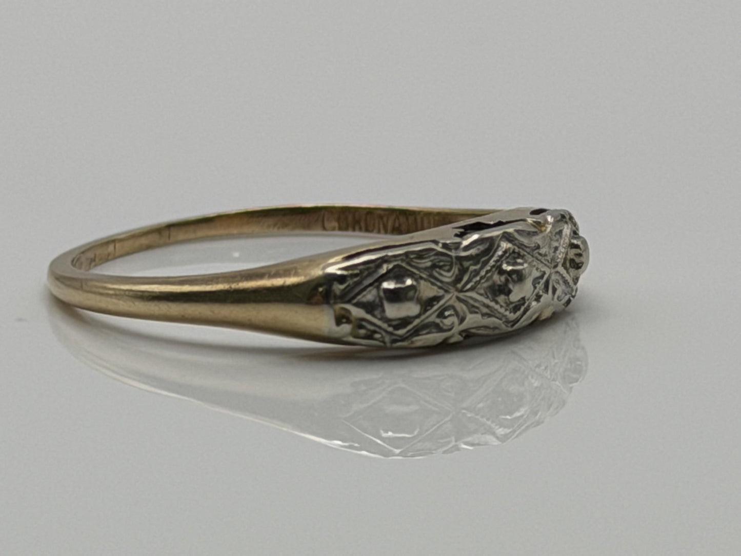 14k Two-Tone Vintage Wedding Ring. Art Deco Ring.