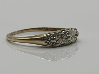 14k Two-Tone Vintage Wedding Ring. Art Deco Ring.