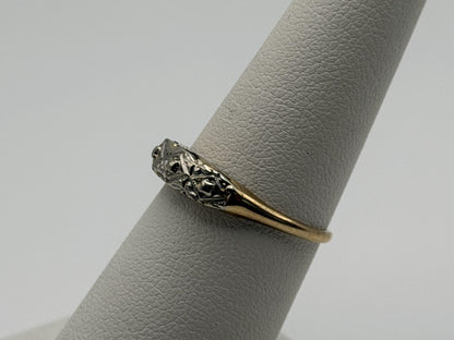 14k Two-Tone Vintage Wedding Ring. Art Deco Ring.